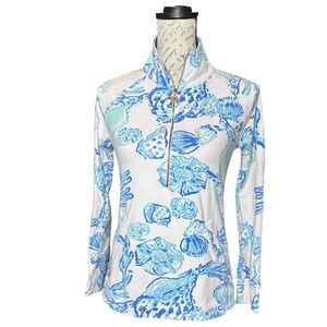 Lilly Pulitzer 1/2 Zip Popover White and Blue Patterned Top/Jacket Size XS
